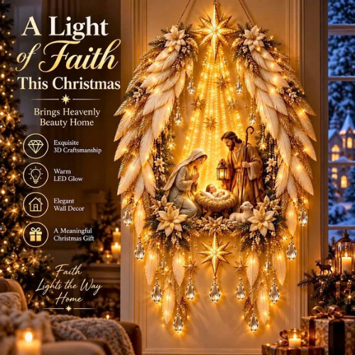 Warm Glow Angel Wings LED Nativity Wall Light