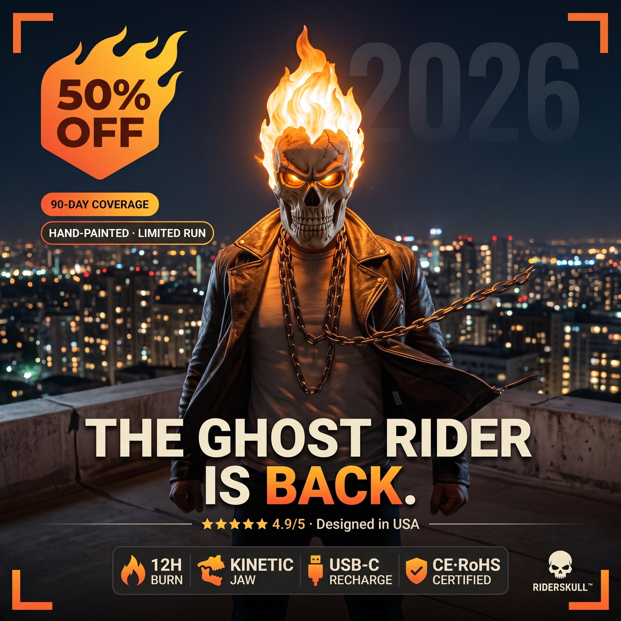 GHOST RIDER LED Flame Mask — 2026 Collectors Edition