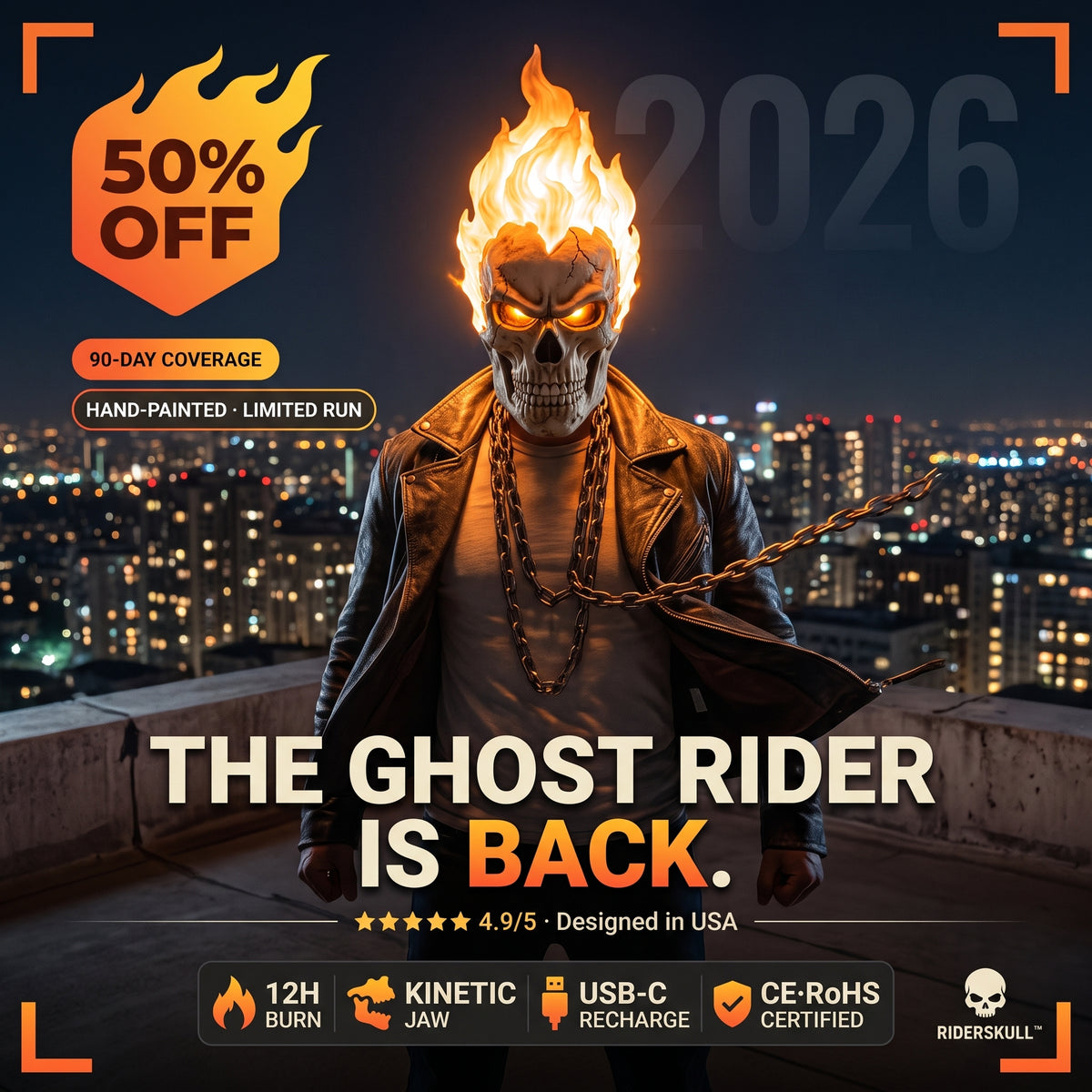 GHOST RIDER LED Flame Mask — 2026 Collectors Edition