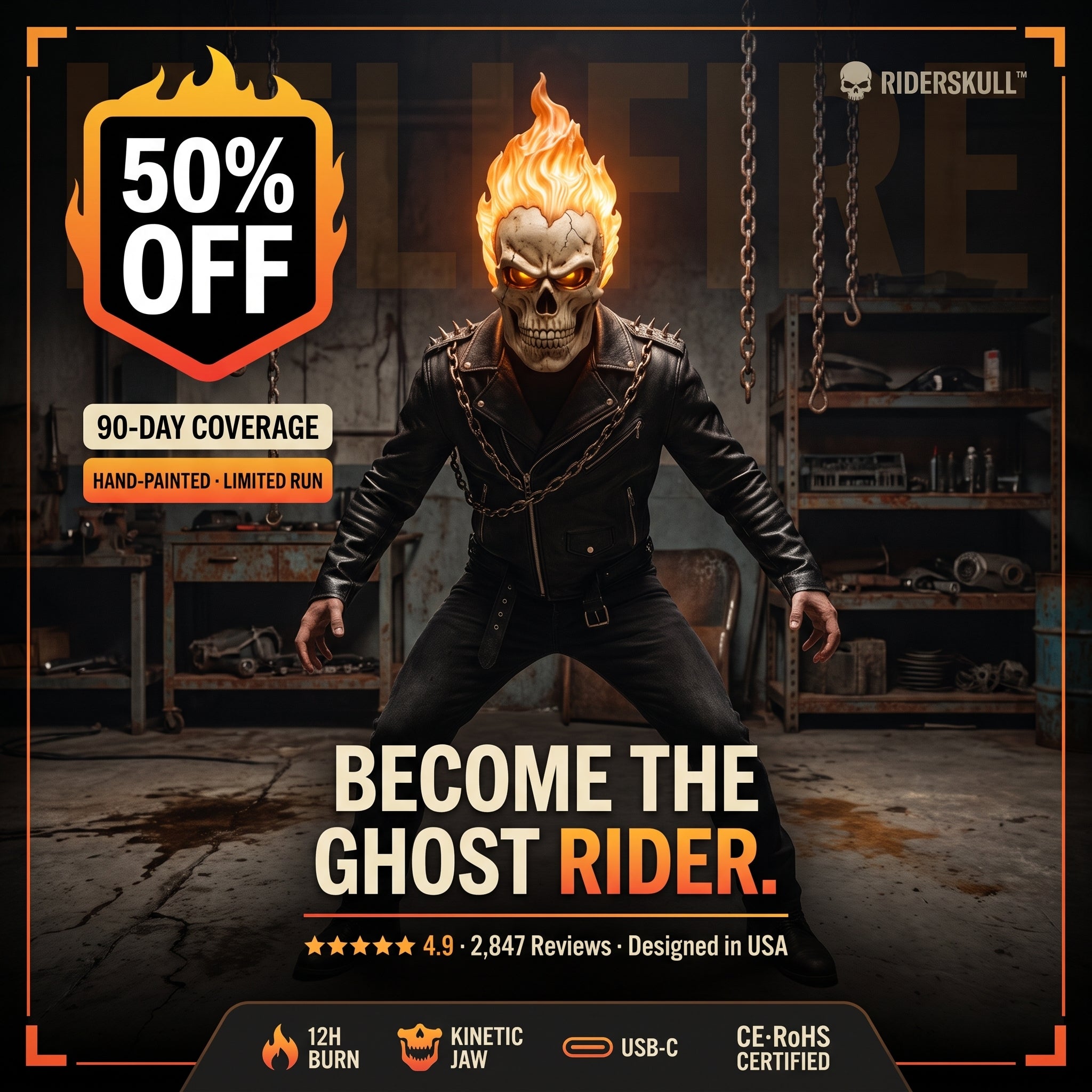 GHOST RIDER LED Flame Mask — 2026 Collectors Edition