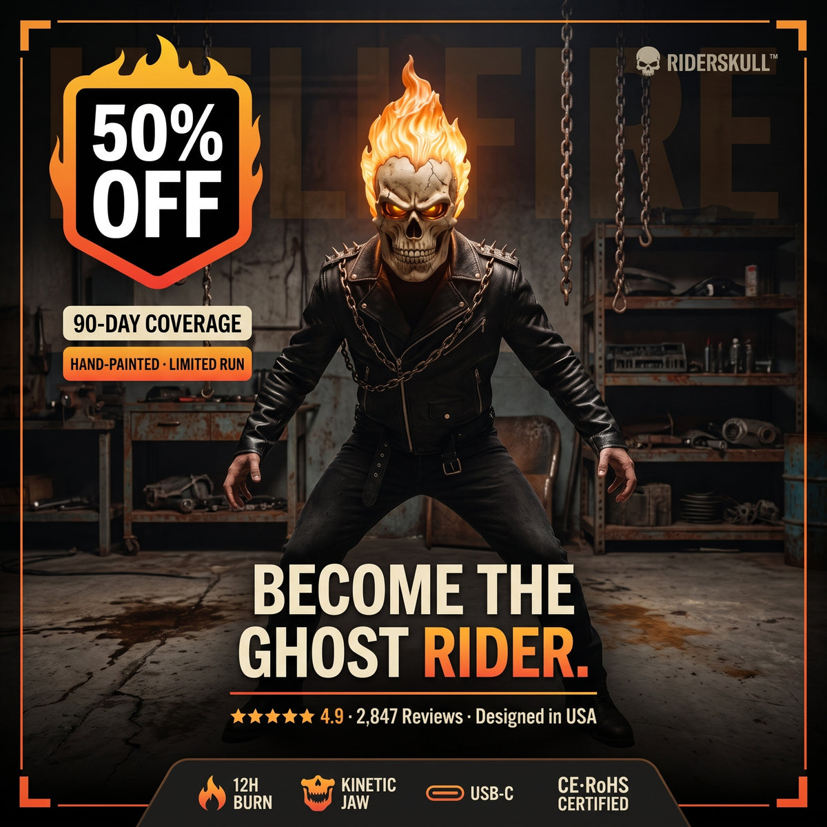 GHOST RIDER LED Flame Mask — 2026 Collectors Edition